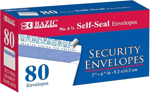 BAZIC Security Self Seal Envelope 3 5/8" x 6 1/2" #6, No Window Tint Pattern Mailing Envelopes, Peel & Seal (80/Pack), 1-Pack in Saudi Arabia