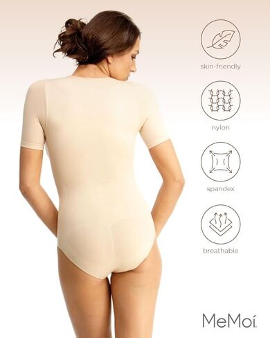 SlimMe Short Sleeve Shapewear Bodysuit, Tummy Control Shirts for Women, Wide Neckline Shapewear Shirt - Sizes Small to XL in Saudi Arabia