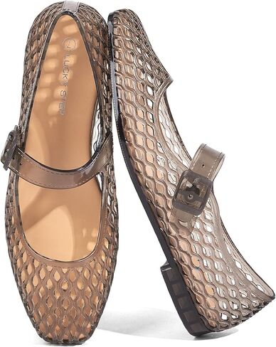 LUCKY STEP Women's Jelly Ballet Flats - Buckle Strap Comfortable Casual Mary Jane Flat - Lightweight Mesh Clear Beach Sandals in Saudi Arabia
