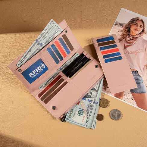 Montana West Wrangler Women's Wallets Bifold RFID Blocking Wallets for Women Clutch Crdeit Card Holder with Zipper Coin Pockets Pink WG377-W213PK in Saudi Arabia