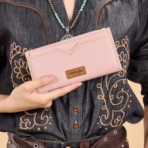 Montana West Wrangler Women's Wallets Bifold RFID Blocking Wallets for Women Clutch Crdeit Card Holder with Zipper Coin Pockets Pink WG377-W213PK in Saudi Arabia