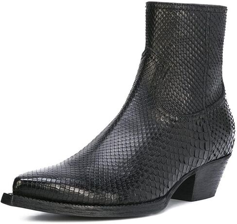 Santimon Men's Western Ankle Chelsea Boots - Snakeskin-Embossed Leather or Suede, Cuban Heel, Side Zip -Dress Cowboy Booties for Concerts, Festivals,Nights Out & Daily Wear in Saudi Arabia