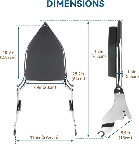 25" Detachable Sissy Bar Backrest for Harley Davidson Touring, Chrome Heavy Duty Steel Passenger Backrest Compatible with Street Glide/Road Glide/Road King/Electra Glide 2009-2024 in Kuwait