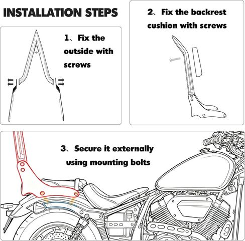 مسند ظهر للركاب الخلفي مقاس 16 بوصة، مسند ظهر سريع التحرير يناسب هوندا CMX100، أسود in Kuwait