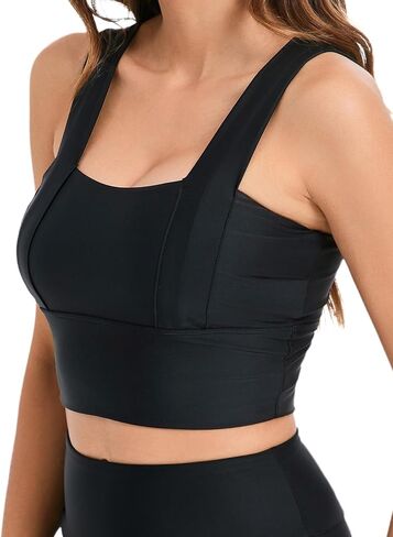Womens Crop Tank Swim Bra Sports Bra for Under Swim Shirt Swimwear Bikini Tops Bathing Suit Padded Tops Only Swimsuits in Kuwait
