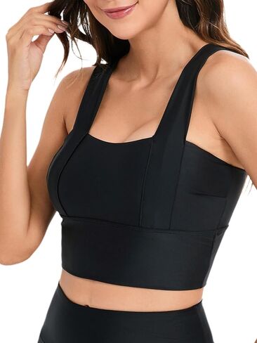 Womens Crop Tank Swim Bra Sports Bra for Under Swim Shirt Swimwear Bikini Tops Bathing Suit Padded Tops Only Swimsuits in Kuwait