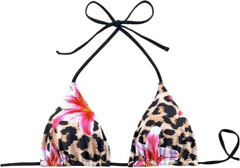 Milumia Women's Leopard Floral Triangle Bikini Top Only Halter Tie Backless Bathing Suit Tops in Saudi Arabia