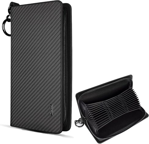 T-carbon Credit Card Holder with ZIpper,RFID Blocking Wallet for Men and Women,Carbon Fiber Leather business card holder, 36 Card Slots Black in Saudi Arabia