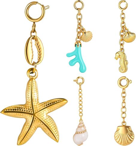 5 Pcs Gold Bikini Jewelry Charms, Women's Bikini Charms Gold Stainless Steel Waterproof and Tarnish Proof Clip on Beach Jewelry for Summer Outfit Accessories Keychain Summer Beach Party in Saudi Arabia