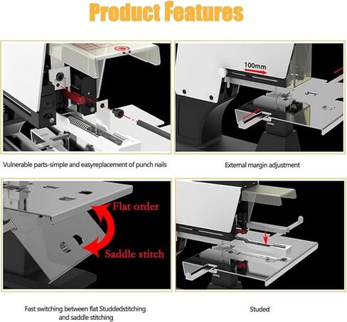 Electric Staplers for Desk, Flat Saddle Binder Stitcher Equipped Stapler with 1~9 Levels Binding Pressure Knob, Foot Pedal Switch, Thickness 30 Sheets, 100 mm Nailing Depth in Kuwait