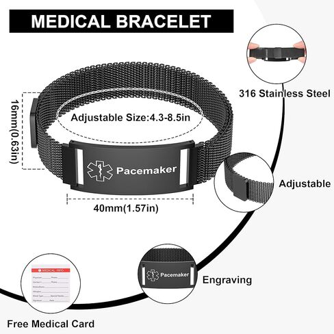 Medical Alert Bracelet for Women Men, Medical Alert ID Adjustable Wristband for Diabetic D.N.R Pacemaker Epilepsy in Saudi Arabia