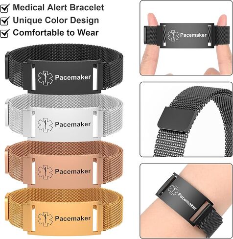 Medical Alert Bracelet for Women Men, Medical Alert ID Adjustable Wristband for Diabetic D.N.R Pacemaker Epilepsy in Saudi Arabia