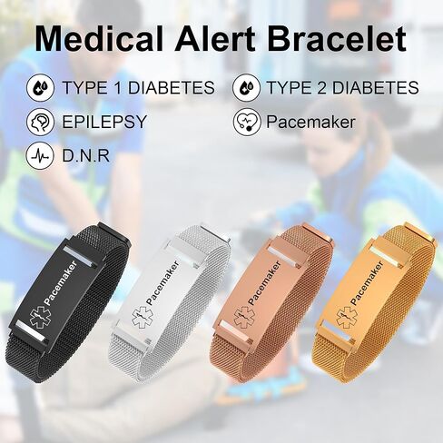 Medical Alert Bracelet for Women Men, Medical Alert ID Adjustable Wristband for Diabetic D.N.R Pacemaker Epilepsy in Saudi Arabia
