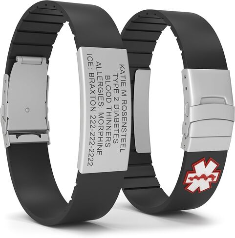 Personalized Medical ID Bracelet Customized Identification Band Emergency Medical Alert Badge Laser Engraving Silicone Wristband Safety Life Alert Adults Men Women (Light Mint/Rose Gold) in Saudi Arabia