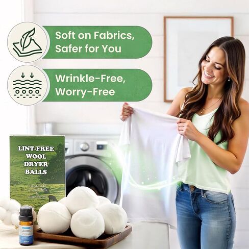 Wool Dryer Balls - Lint-Free - 6XL Pack - 1000+ Loads - Premium Natural Fabric Softener - Reduces Drying Time & Static - Includes Essential Oil - with Storage Bag in Kuwait