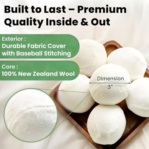 Wool Dryer Balls - Lint-Free - 6XL Pack - 1000+ Loads - Premium Natural Fabric Softener - Reduces Drying Time & Static - Includes Essential Oil - with Storage Bag in Kuwait