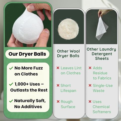 Wool Dryer Balls - Lint-Free - 6XL Pack - 1000+ Loads - Premium Natural Fabric Softener - Reduces Drying Time & Static - Includes Essential Oil - with Storage Bag in Kuwait