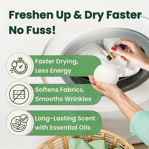 Wool Dryer Balls - Lint-Free - 6XL Pack - 1000+ Loads - Premium Natural Fabric Softener - Reduces Drying Time & Static - Includes Essential Oil - with Storage Bag in Kuwait