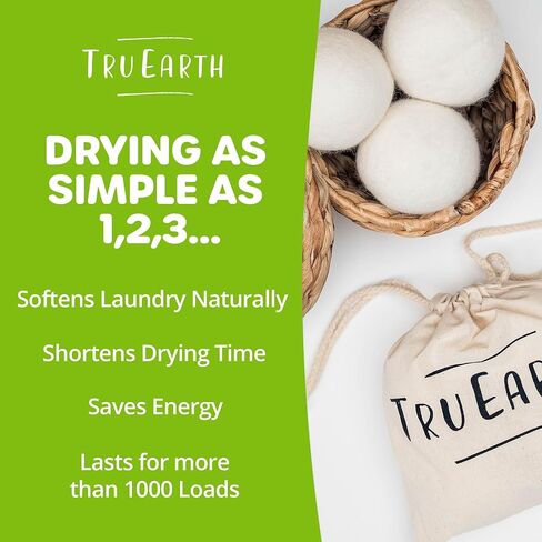Tru Earth Wool Dryer Balls, Set of 4 XL 100% Wool Anti-Static Balls for Laundry, Reusable & All Natural in Saudi Arabia
