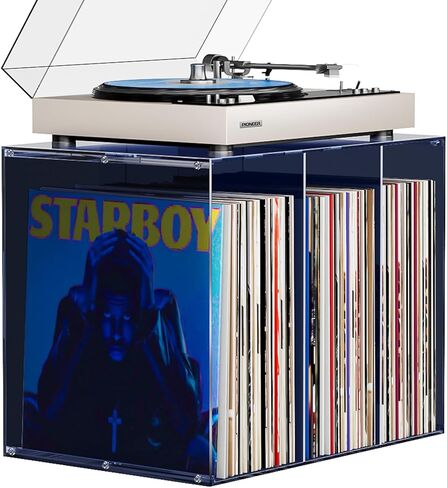 تخزين تسجيلات الفينيل من Bikoney، حامل تسجيلات الفينيل الأكريليك المكعب القابل للتكديس، حامل مشغل تسجيلات سطح الطاولة، حامل الفينيل وصندوق تخزين الألبوم، شفاف كريستالي in Kuwait