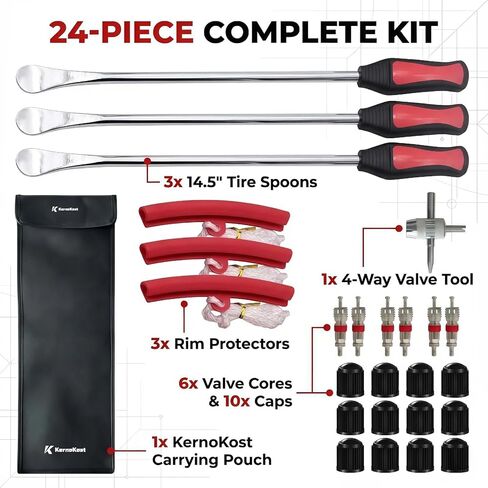14.5" Tire Spoons Kit – High Leverage Motorcycle Tire Irons & Rim Protectors – Heavy Duty Cr-V Steel Levers for Dirt Bike, ATV, Lawn Mower & Tractor – Includes Valve Tool & Rolling Pouch in Saudi Arabia