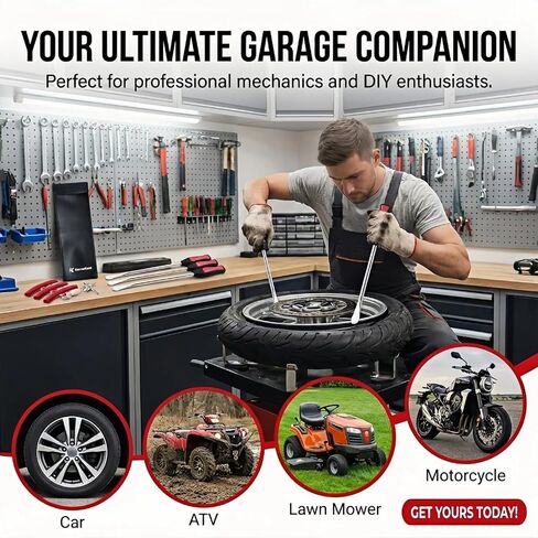 14.5" Tire Spoons Kit – High Leverage Motorcycle Tire Irons & Rim Protectors – Heavy Duty Cr-V Steel Levers for Dirt Bike, ATV, Lawn Mower & Tractor – Includes Valve Tool & Rolling Pouch in Saudi Arabia