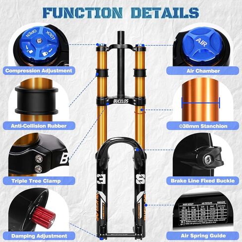 BUCKLOS 26/27.5/29 بوصة شوكة تعليق هوائية MTB للسفر 120 مم، 1-1/8 بوصة أنبوب مستقيم/مدبب QR 9 مم قفل يدوي XC AM شوك أمامية للدراجة الجبلية خفيفة الوزن in Saudi Arabia