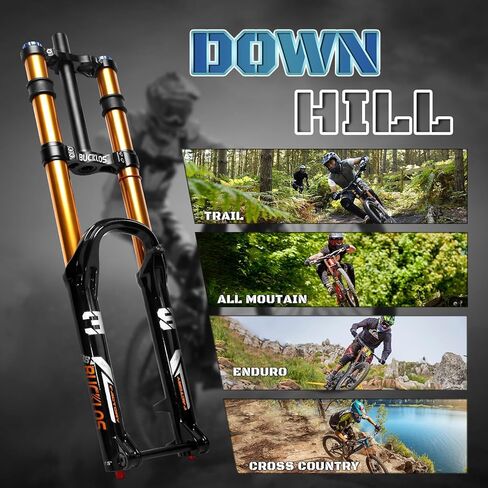 BUCKLOS 26/27.5/29 بوصة شوكة تعليق هوائية MTB للسفر 120 مم، 1-1/8 بوصة أنبوب مستقيم/مدبب QR 9 مم قفل يدوي XC AM شوك أمامية للدراجة الجبلية خفيفة الوزن in Saudi Arabia