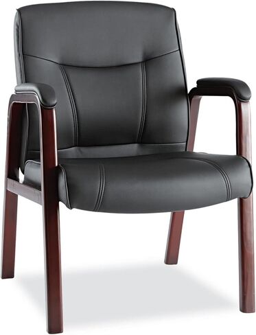 Alera MA43ALS10M Madaris Series Leather Guest Chair W/Wood Trim, Four Legs, Black/Mahogany in Saudi Arabia