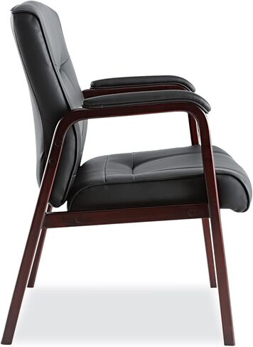 Alera MA43ALS10M Madaris Series Leather Guest Chair W/Wood Trim, Four Legs, Black/Mahogany in Saudi Arabia