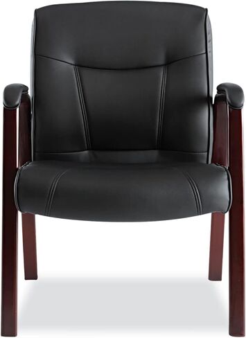 Alera MA43ALS10M Madaris Series Leather Guest Chair W/Wood Trim, Four Legs, Black/Mahogany in Saudi Arabia