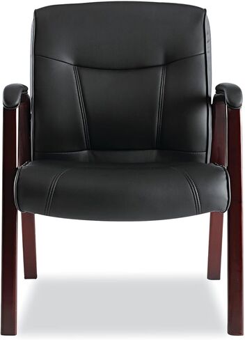 Alera MA43ALS10M Madaris Series Leather Guest Chair W/Wood Trim, Four Legs, Black/Mahogany in Saudi Arabia