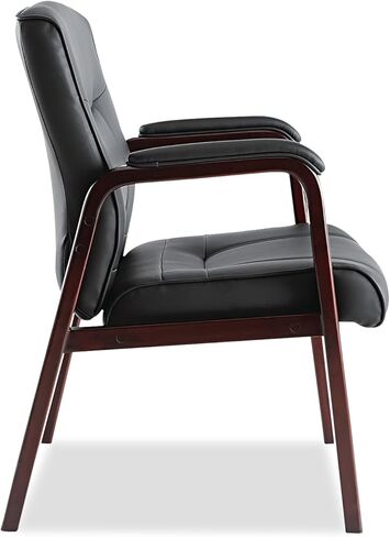 Alera MA43ALS10M Madaris Series Leather Guest Chair W/Wood Trim, Four Legs, Black/Mahogany in Saudi Arabia