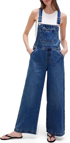 Women's Casual Wide Leg Denim Overalls Loose Fit Jean Jumpsuits Adjustable Strap Bib Romper Fall in Saudi Arabia