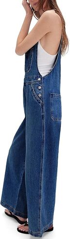 Women's Casual Wide Leg Denim Overalls Loose Fit Jean Jumpsuits Adjustable Strap Bib Romper Fall in Saudi Arabia
