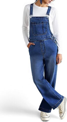 Women's Casual Wide Leg Denim Overalls Loose Fit Jean Jumpsuits Adjustable Strap Bib Romper Fall in Saudi Arabia