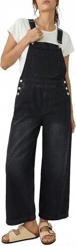 Women's Casual Wide Leg Denim Overalls Loose Fit Jean Jumpsuits Adjustable Strap Bib Romper Fall in Saudi Arabia