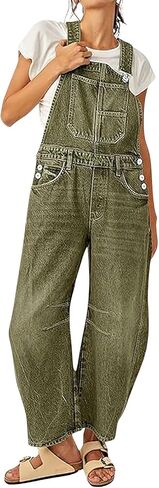 ebossy Womens Denim Bib Overalls Casual Baggy Barrel Jeans Adjustable Strap Boyfriend Patchwork Jumpsuits in Saudi Arabia
