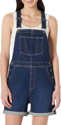 Amazon Essentials Women's Women's Medium Stretch Relaxed-Fit Denim Short Overalls with Adjustable Straps in Saudi Arabia