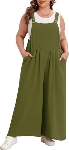 Lastshe Plus Size Jumpsuit for Women Casual Wide Leg Overalls Loose fit Adjustable Rompers with Pockets 2024 in Saudi Arabia