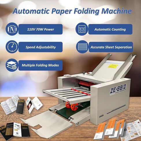 Automatic Paper Folding Machine 2 Plates, Speed Adjustable Desktop Letter Fold, Electric Document Folder with Digital Counter, 110V Folding from 2x3 inches to 12x27 inches in Kuwait