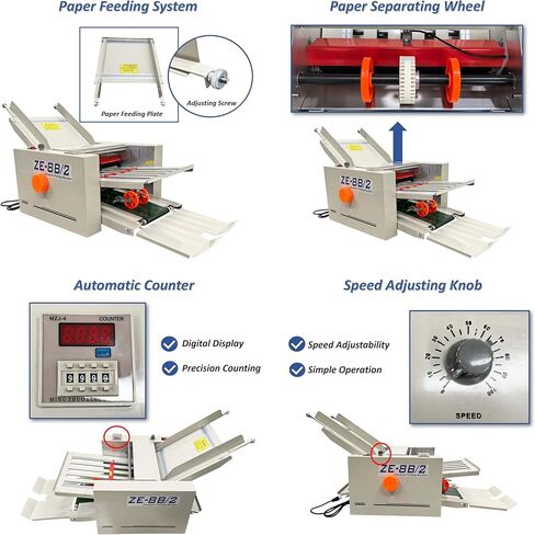 Automatic Paper Folding Machine 2 Plates, Speed Adjustable Desktop Letter Fold, Electric Document Folder with Digital Counter, 110V Folding from 2x3 inches to 12x27 inches in Kuwait