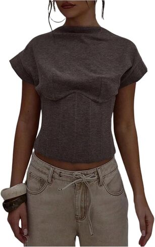 SOLY HUX Women's Crew Neck Cap Sleeve Shirts Tank Top Zip Back Casual Pullover Going Out Tops in Saudi Arabia