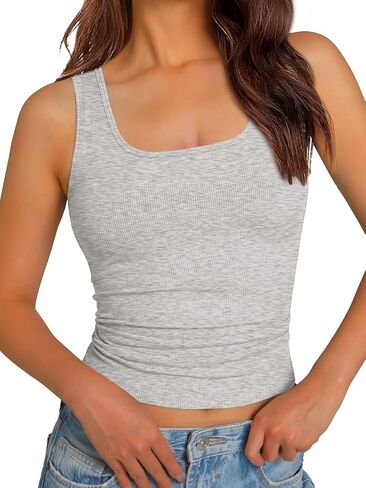 Women Built-in Bra Tank Tops Sleeveless Crewneck Rib Knit Shirts Slim Fit Basic Tee Tops XS-XXL in Saudi Arabia