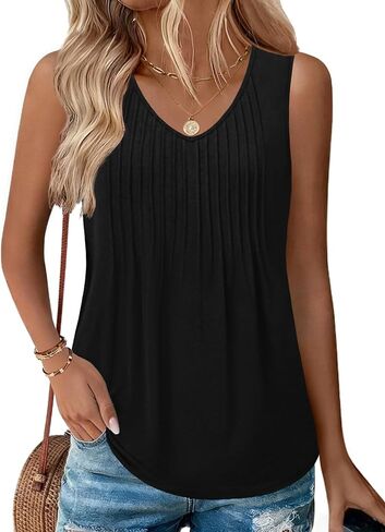 Zeagoo Womens Tank Tops 2026 Sleeveless Pleated V Neck Loose Fit Summer Clothes Flowy Boho Shirts in Saudi Arabia