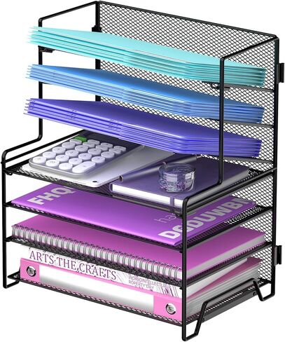 7 Tier Desk File Organizer, Letter Tray Paper Organizer, Metal Desktop Organizers and Accessories for Study and Workspace, for Home Office, Black in Kuwait