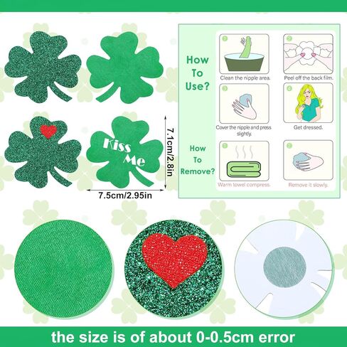 12 Pairs St. Patrick's Day Breast Pasties Disposable Satin Glitter Nipple Covers Kiss Me I'm Irish Adhesive Breast Pasties for Rave Parties Lingerie Festival Green and Gold Accessory in Saudi Arabia