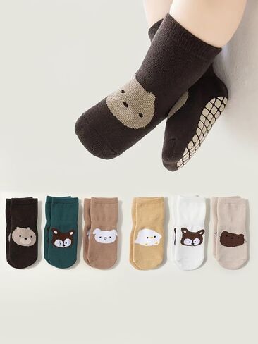6 pairs of 0-5 year old floor socks for spring, autumn and winter indoor full bottom rubber anti-slip mid-calf cotton socks in Saudi Arabia