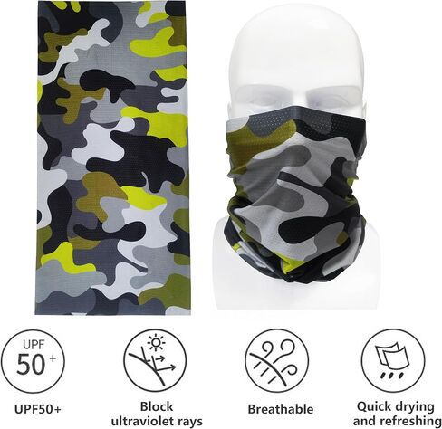 قناع تبريد للرقبة باللون الرمادي المموه من Bilymate - حماية من أشعة الشمس بعامل حماية من أشعة الشمس 50+، شبكة مسامية، غطاء رأس أنبوبي بدون خياطة للرجال والنساء - عصابة رأس متعددة الوظائف in Kuwait