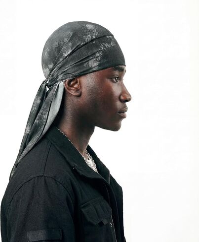 Durag for Waves & Locs - غطاء رأس طويل قابل للتمدد للرجال والنساء، نمط ملابس الشارع الهيب هوب، جاهز للهدايا (كسوف سموكي) in Saudi Arabia